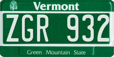 VT license plate ZGR932