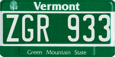 VT license plate ZGR933