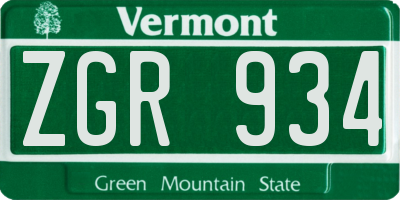 VT license plate ZGR934