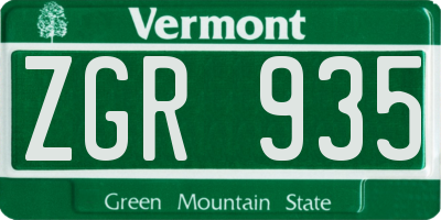 VT license plate ZGR935