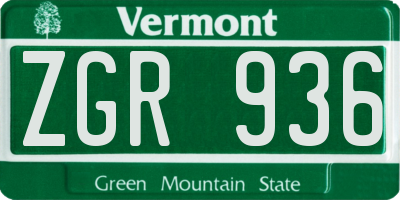 VT license plate ZGR936