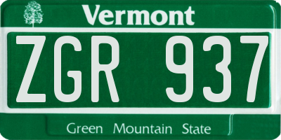 VT license plate ZGR937