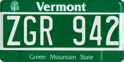 VT license plate ZGR942