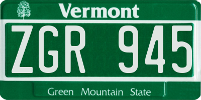 VT license plate ZGR945