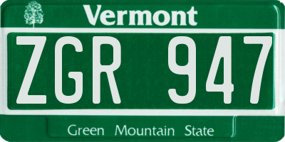 VT license plate ZGR947