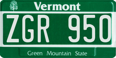 VT license plate ZGR950