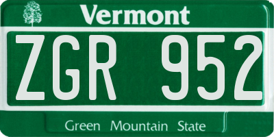 VT license plate ZGR952