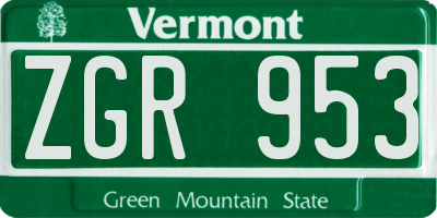 VT license plate ZGR953
