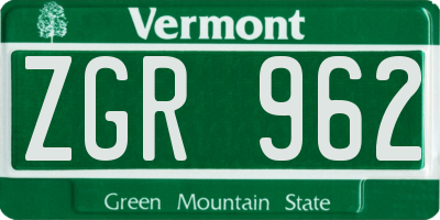 VT license plate ZGR962