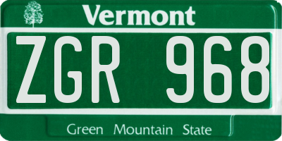 VT license plate ZGR968