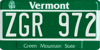 VT license plate ZGR972