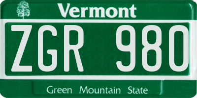 VT license plate ZGR980