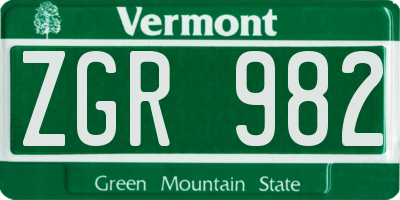 VT license plate ZGR982