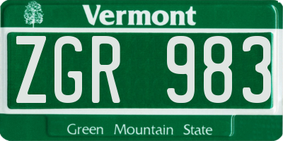 VT license plate ZGR983