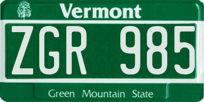 VT license plate ZGR985