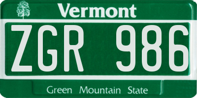 VT license plate ZGR986