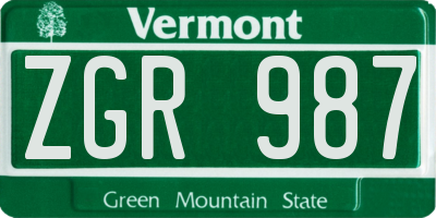 VT license plate ZGR987