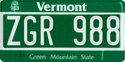 VT license plate ZGR988