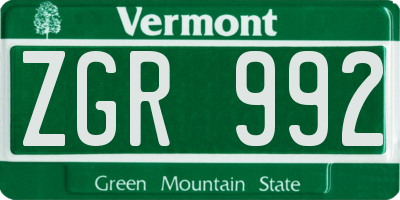 VT license plate ZGR992
