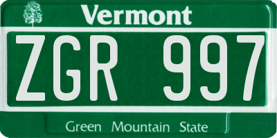 VT license plate ZGR997