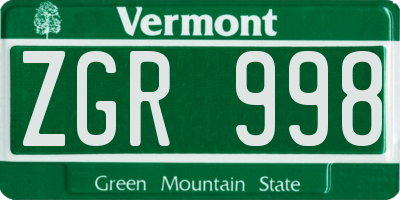 VT license plate ZGR998