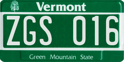 VT license plate ZGS016