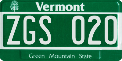VT license plate ZGS020
