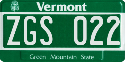 VT license plate ZGS022