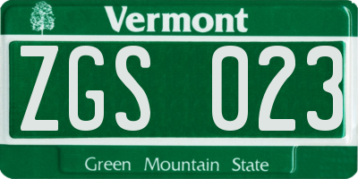 VT license plate ZGS023