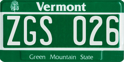 VT license plate ZGS026