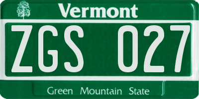 VT license plate ZGS027