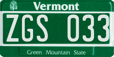 VT license plate ZGS033