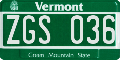 VT license plate ZGS036