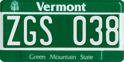 VT license plate ZGS038