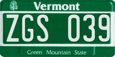 VT license plate ZGS039
