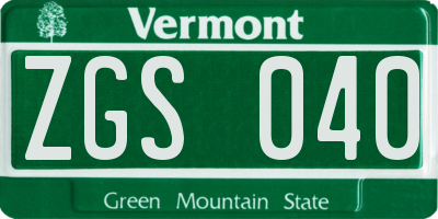 VT license plate ZGS040