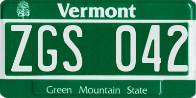VT license plate ZGS042