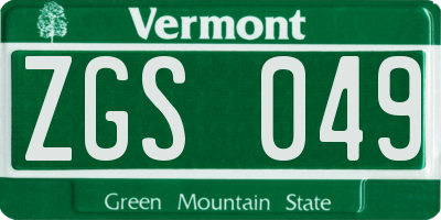 VT license plate ZGS049