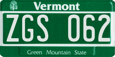 VT license plate ZGS062