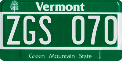 VT license plate ZGS070