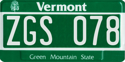 VT license plate ZGS078