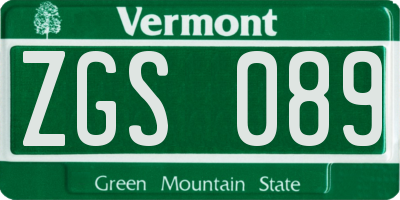 VT license plate ZGS089