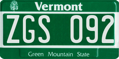 VT license plate ZGS092