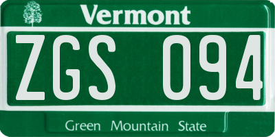 VT license plate ZGS094