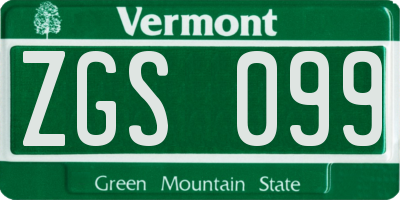 VT license plate ZGS099