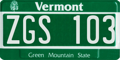 VT license plate ZGS103