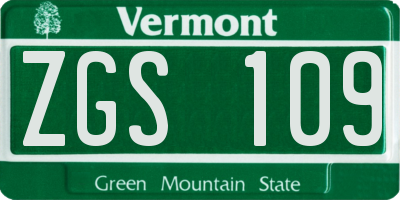 VT license plate ZGS109