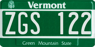 VT license plate ZGS122