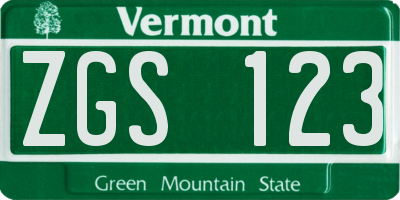 VT license plate ZGS123