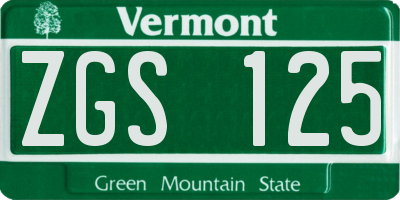 VT license plate ZGS125